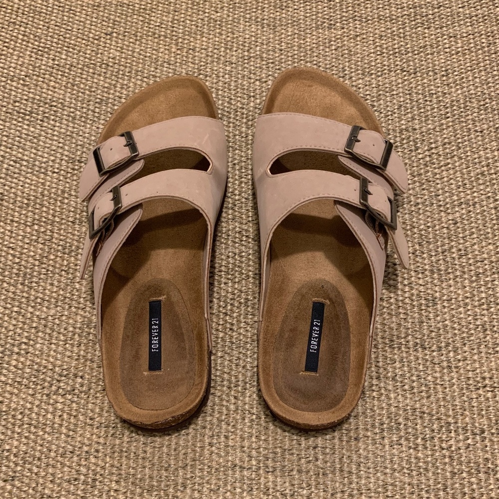 Buckle Platform Cork Sole Slide Sandals Nude Beige - Picture 3 of 5